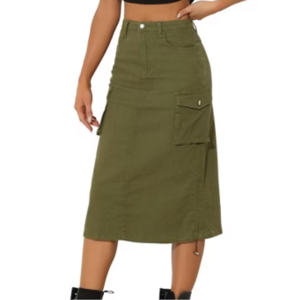 Wild Fable skirt Women's Utility Midi Skirt Olive Green New Size Small
